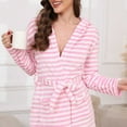 thumbnail image 5 of Arlun Plush Short Hooded Robes for Women Heart & Striped Graphic Long Sleeve Fuzzy Bathrobes Shawl Collar Soft Warm Cozy Wrap Loungewear Sleepwear Robe with Belt and Pockets 8-Pink L, 5 of 7