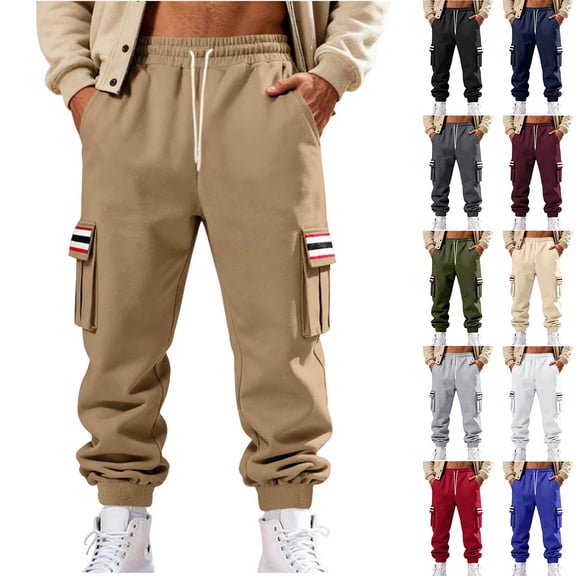 DDAPJ pyju Men's Fleece Sweatpants Casual Loose Fit Cargo Pants Drawstring Elastic Waist Lounge Pants Tapered Joggers with Pockets White M