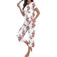 thumbnail image 2 of Aiyino Womens Pyjama Sets Floral Print Short Sleeve Round Neck Sleepwear Top and Pants 2 Piece Lounge Wear Sets with Pockets,S Red White Flower, 2 of 9