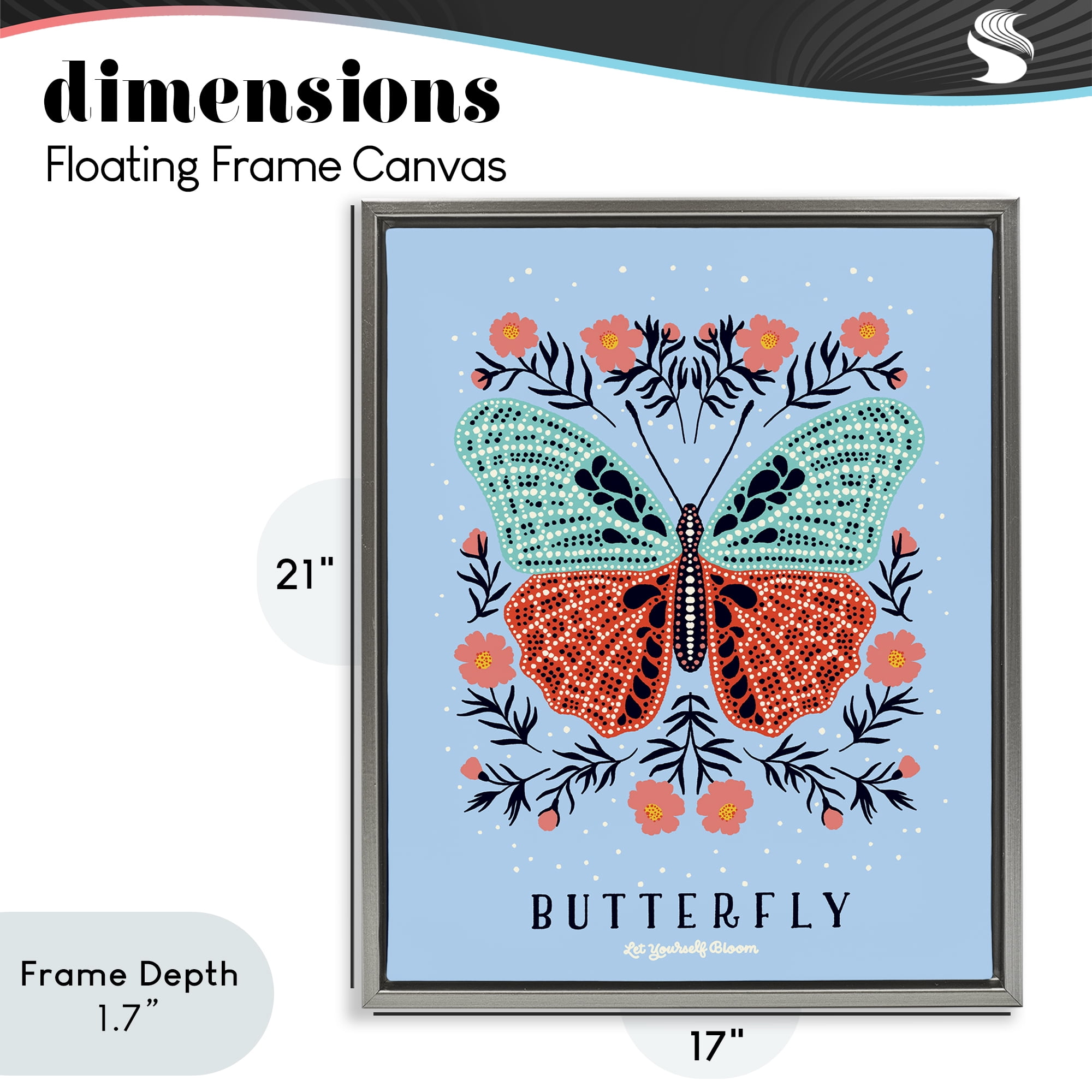 Stupell Industries Butterfly Symmetry on Blue Gray Framed Floater Canvas Wall Art, design by Indira Prieto | IndySign