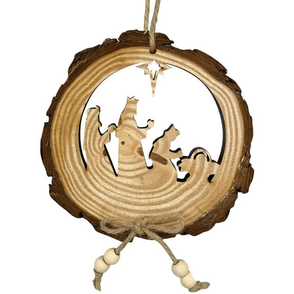 SDJMa Christmas Tree Ornament, Rustic Wooden Hollow Out Nativity Scene Tree Hanging Ornaments for Xmas Home Holiday Party Decorations