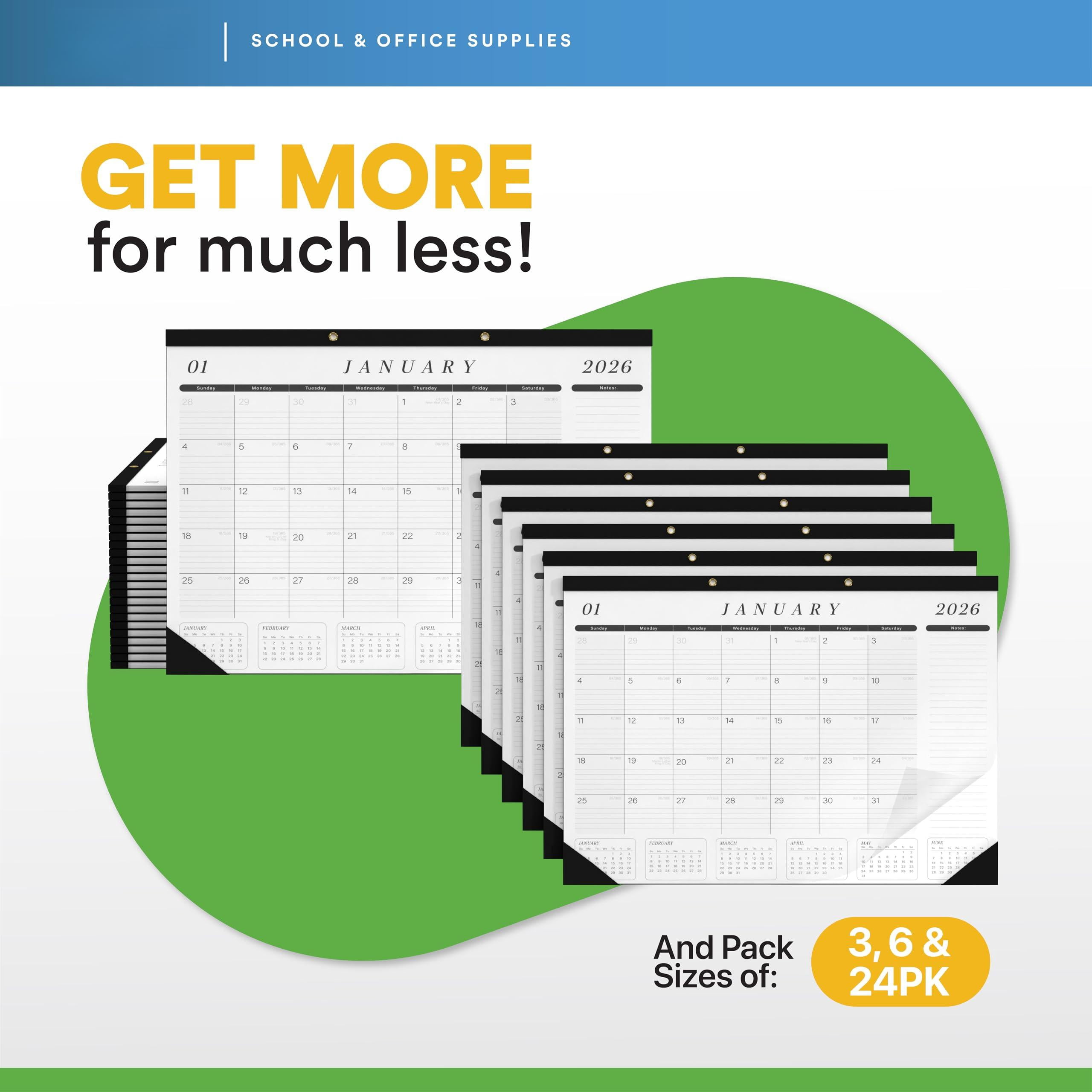 Desk Calendar 2026-2027 Large 22x17 Jan 2026 - Jun 2027 Blotter To-do List Planner (black & White 6 Pack)