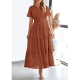 thumbnail image 3 of PRETTYGARDEN Womens Summer Maxi Dress Short Sleeve V Neck Hollow Out Eyelet A Line Long Flowy Beach Vacation Dresses, 3 of 9