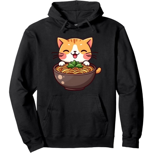 Camiseta con capucha para gatos ramen, divertida y japonesa, Kawaii, animado, gatitos, gatitos
