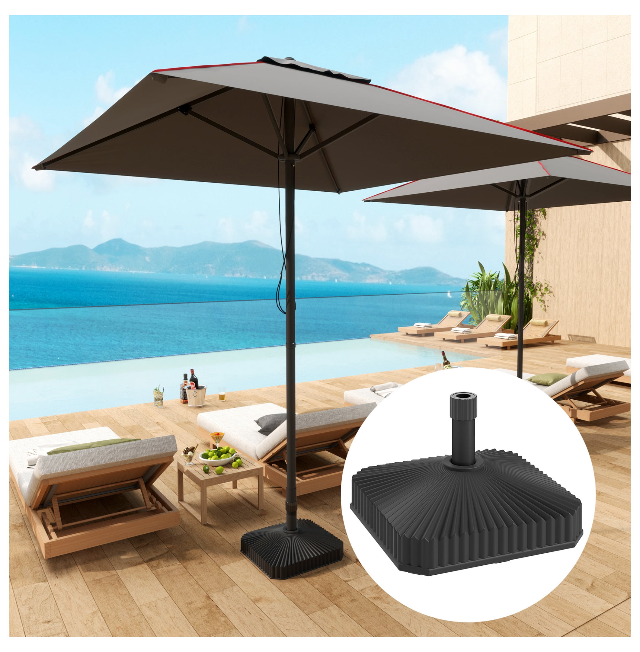 Square Patio Umbrella Base Holder, Heavy Duty Outdoor Umbrella Stand Base, Filled Up to 42lbs with Sand or 33lbs with Water for Garden, Poolside, Black
