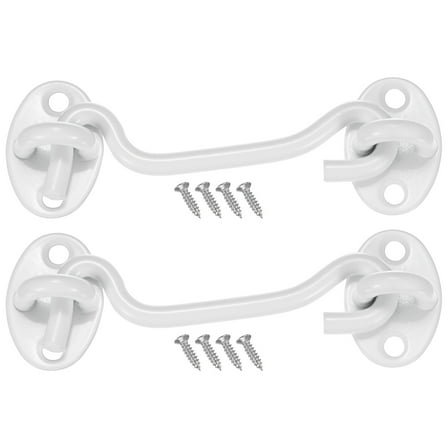 Uxcell 2-Pack Hook and Eye Latch for Door 4 Inch 201 Stainless Steel Hook and Eye Gate Latch for Gate/Window/Cabinet White