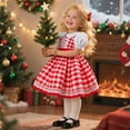thumbnail image 6 of Gelikeya Girls Christmas Dresses Size 18-24 Cute Cartoon Plaid Print Puff Short Sleeve Christmas Birthday Party Wear Santa Tutu Dress (X06 Red, 18-24 Months), 6 of 8