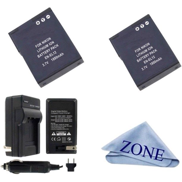 Replacement Nikon ENEL12 2 Batteries and 1 Charger for Nikon Coolpix