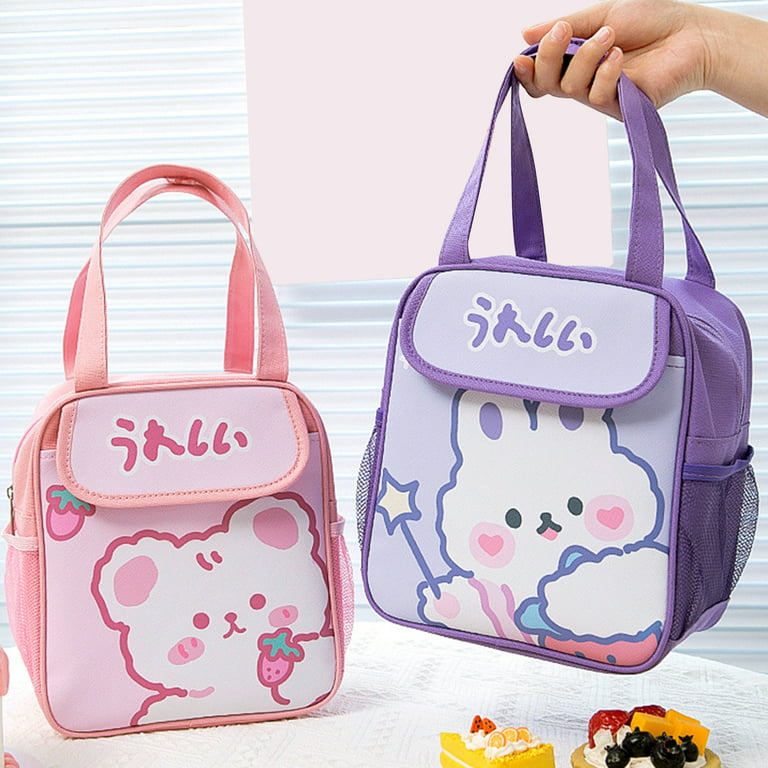 Anvazise Lunch Bag Multiple Pockets Large Capacity Portable Girl Lunch Box  Cute Insulated Bento Bag for Office School Purple One Size 