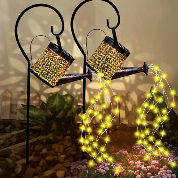 Fohil 2-Pack Solar Garden Lights, Solar Watering Can Lights Garden Decor, Waterproof Retro Metal Hanging Solar Lantern Light for Patio, Porch, Lawn, Yards