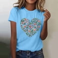 thumbnail image 2 of Htigea Summer T-Shirt for Women Floral Heart Print Short Sleeve Tops Casual Crewneck Pullover Basic Tees Blue S, 2 of 5