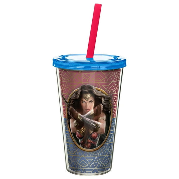 Zak! Designs 17 Ounce Wonder Woman Movie Double Walled Straw Tumbler
