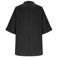 thumbnail image 5 of Cotton Linen Tops for Women 3/4 Sleeve V Neck T-Shirt with Buttons Solid Color Loose Fit Casual Summer Tees (M, Black), 5 of 8