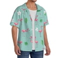 thumbnail image 2 of PAYOHTO Flamingo&Green Leaves Pattern Mens Hawaiian Casual Short-sleeved Shirt Tropical Summer Beach Button Down Shirts, 2 of 7