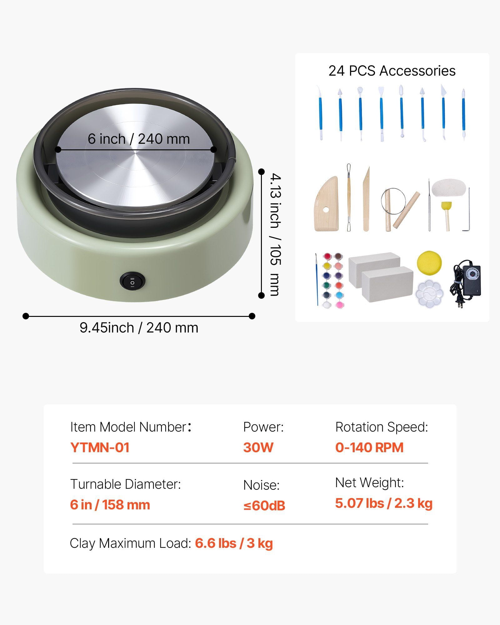 Children's Electric Pottery Wheel: Compact 6-Inch Spinning Turntable for Modeling Clay, Green