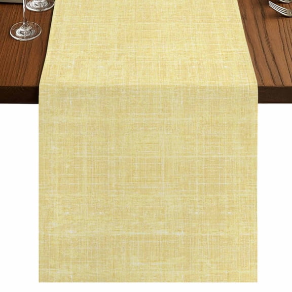 Lemon Yellow Burlap Cotton Table Runner 16x72 Inches Long, Farmhouse Vintage Yellow Solid Color Modern Farmhouse Table Runners, Outdoor Dining Tablecloths Decor for Baby Shower/Party/Wedding