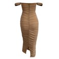 thumbnail image 4 of Vestido de color sólido de mujer sexy con hombros descubiertos, plisado, cintura alta, bodycon, dobl Abanopi Beige/M, 4 of 7