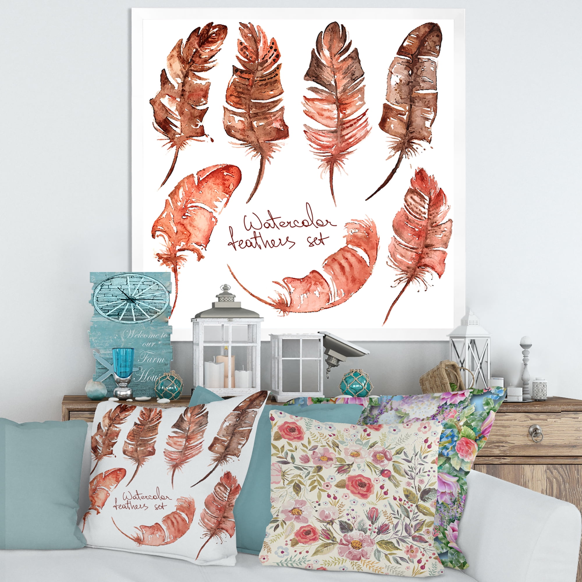 Designart 'Boho Art Feather Icons' Bohemian & Eclectic Framed Art Print