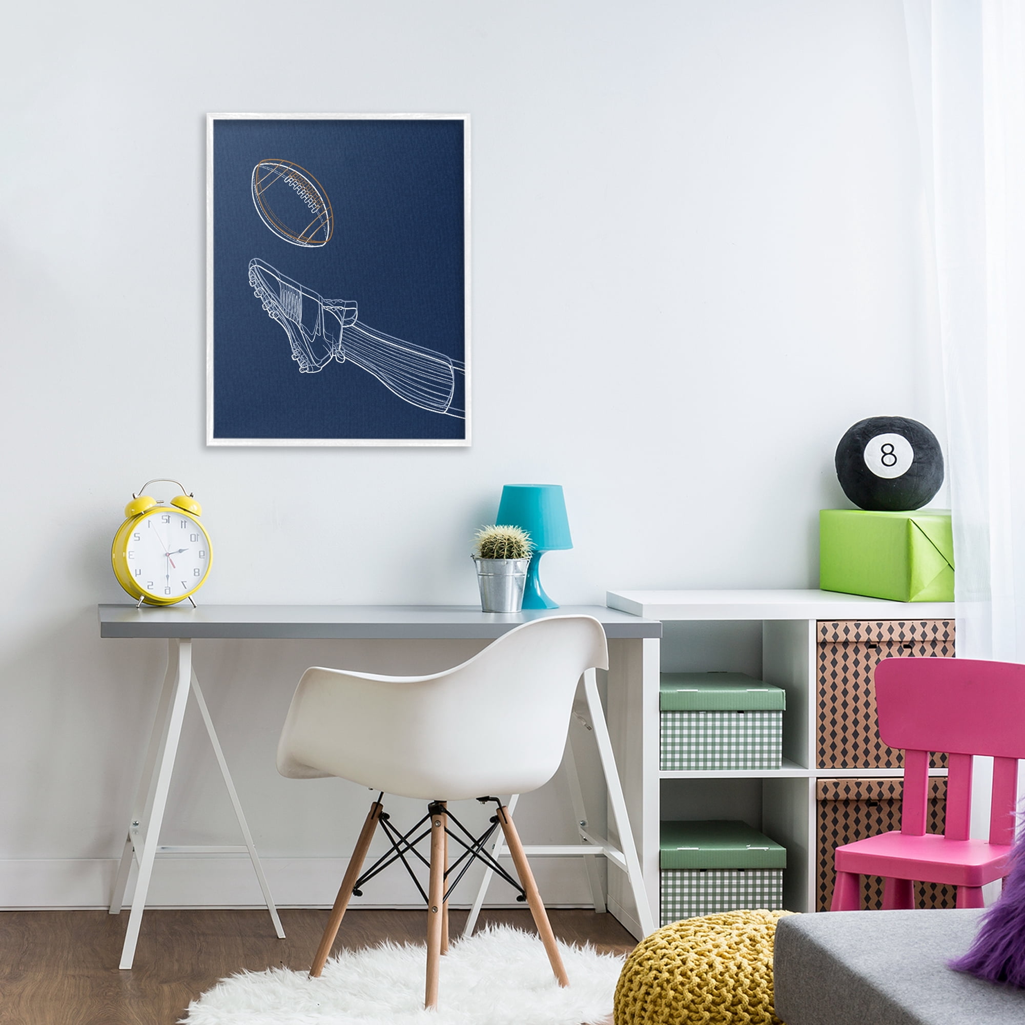 Stupell Industries Football Lines Contour White Framed Giclee Art, design by Marcus Prime