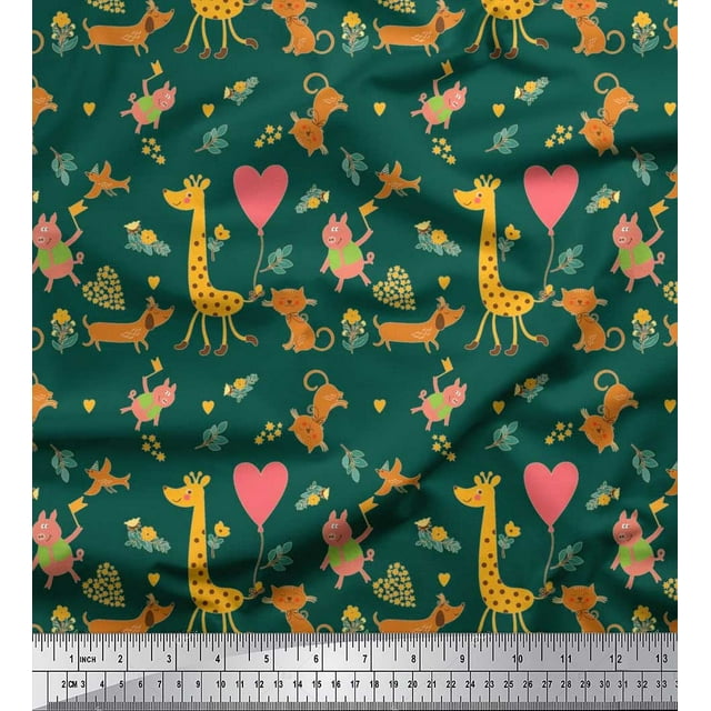 Soimoi Poly Georgette Fabric Balloon,Floral & Cute Animals Cartoon Fabric Prints by Yard 42 Inch Wide