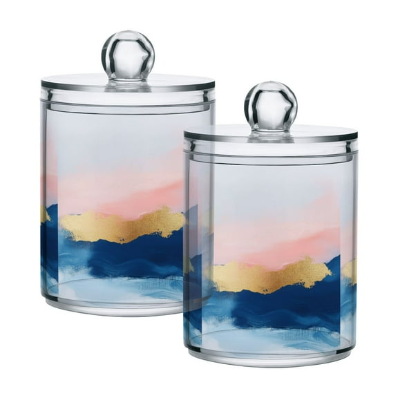 Yayeee 2 Pack Qtip Holder Bathroom Cotton Swab Canister with Lid Clear Dispenser Set, Abstract Painting