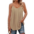 thumbnail image 3 of Huowey Summer Casual Tank Top For Women Spaghetti Strap Solid Color Pleated Ruffle Crewneck Loose Fit Comfort Oversized Lightweight Breathable Flowy Dressy Cami Blouse,Khaki,XXXXXXL, 3 of 4
