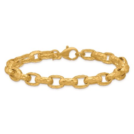 Diamond2Deal 18K Yellow Gold Hammered 8mm Solid Oval Link Bracelet for Women 8"