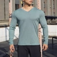 thumbnail image 1 of Blusas y camisas de manga larga con cuello en V para hombre, moda informal, color liso, cuello en V, blusas de manga larga, camisas, blusa de poliéster para hombre, 1 of 4