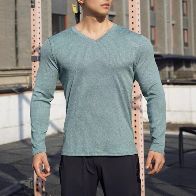 Blusas y camisas de manga larga con cuello en V para hombre, moda informal, color liso, cuello en V, blusas de manga larga, camisas, blusa de poliéster para hombre