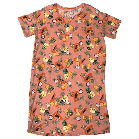 Womens Pink & Orange Fruit Print Sleepshirt Sleep & Night Shirt Medium