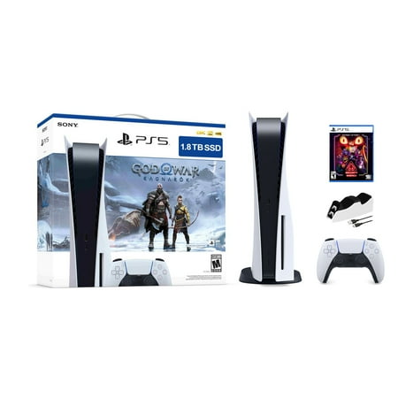 PlayStation 5 Upgraded 1.8TB Disc Edition God of War Ragnarok Bundle with Security Breach and Mytrix Controller Charger