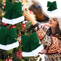 EWASWON Velvet Christmas Bow Decoration - Green Oversized 37cm, Holiday Hanging Ornament for Christmas Tree & Window, Soft Fabric Xmas Decor