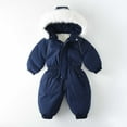 thumbnail image 2 of Newborn Snowsuit Baby's Romper Jumpsuit Winter Coats Warm Down Coat Cute Padded Windproof Onesie for Infant Girls Boys Dark Blue 1-2 Years, 2 of 7