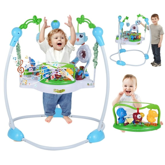 3-in-1 Baby Jumper with Interactive Toys, Baby Bouncer Activity Center with Music and Lights, Adjustable Height, 360° Rotating Breathable Seat, for Infants and Toddlers Safe Play and Development