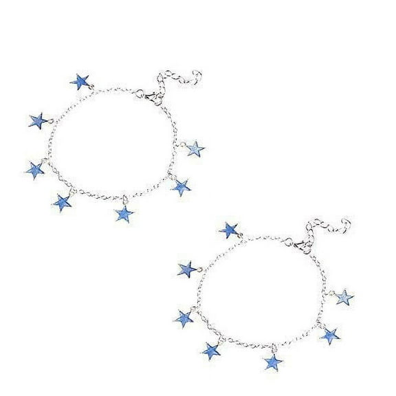 Luminous Glowing Barefoot Sandal Beach Anklet Foot Chain Winds Blue Pentagon Star Tassel Anklet Silver Chain Ankle Bracelet Fashion Female 2Pcs
