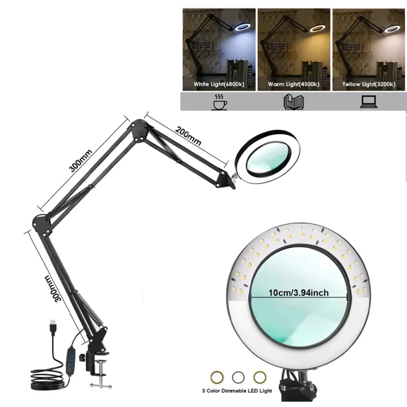 Generic Desk Lamps With Light And Stand, 72 LED 3 Colors Stepless Dimming, 10X Magnification Hands-Free Desk Lamp For Repair, Reading, Crafts, Skincare