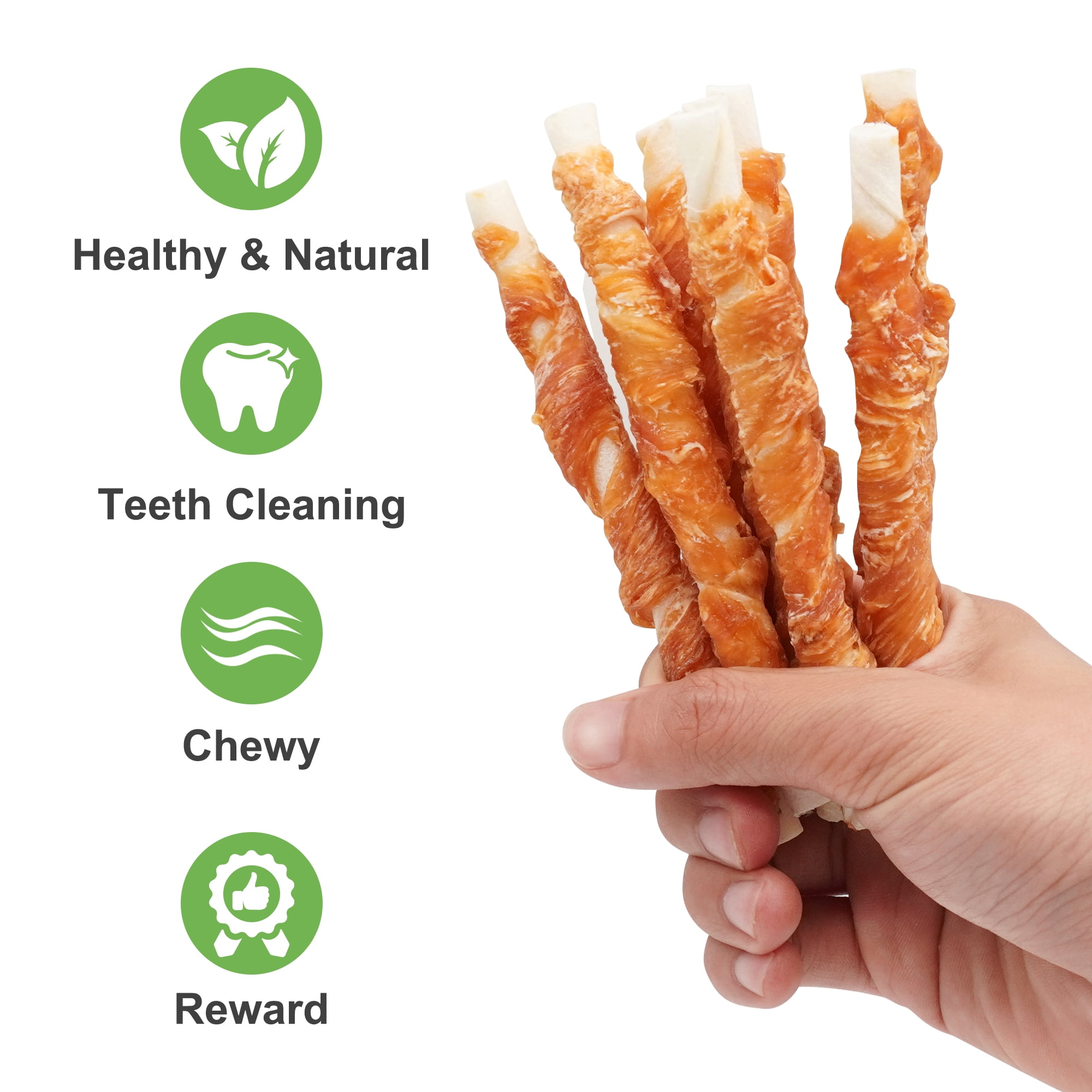 MON2SUN Dog Treats, 5 inch Rawhide Twist Chicken Hide Sticks, Suitable for Puppy and Small Dogs, 14 oz