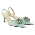 thumbnail image 2 of XYD Women Crystal Pointed Toe Slingback Pumps Gauze Mesh Low Heel Shoes Gorgeous Prom Wedding Sandals Size 5.5 Green, 2 of 4