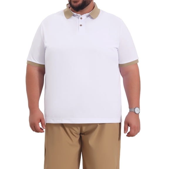INSPIRE CHIC Outfit Men's Big & Tall Contrast Collar Short Sleeves Breathable Casual Polo Shirt XL White