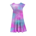 thumbnail image 4 of Mevxay Girls Tie Dye Maxi Dress Summer Short Ruffle Sleeve Crew Neck Layered Dresses for 6-12 Years Purple, 4 of 5