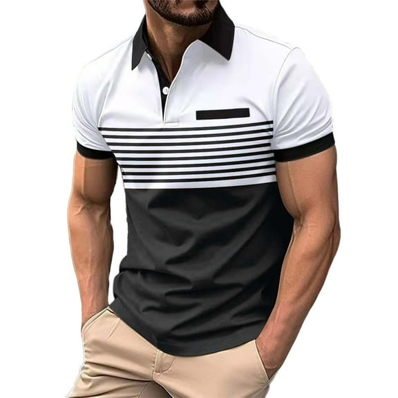 WTXUE Polos Short Sleeve, Lapel Golf Shirts for Men Spring Summer Casual Buttons Lapel T Shirt Tops Patchwork | Workwear for Men White/Patchwork L