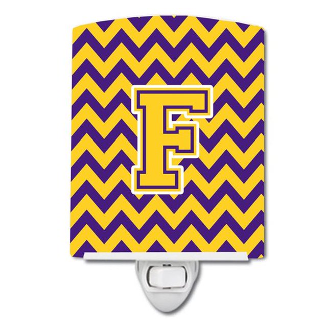 Carolines Treasures CJ1041-FCNL Letter F Chevron Purple & Gold Ceramic Night Light