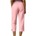 thumbnail image 4 of Ladies Cropped Trousers,Elasticated Waist Capri Pants for Women,Casual Plain Drawstring Loose Summer Trousers with Pockets Lightweight Straight Leg 3/4 Lounge Pants, 4 of 6