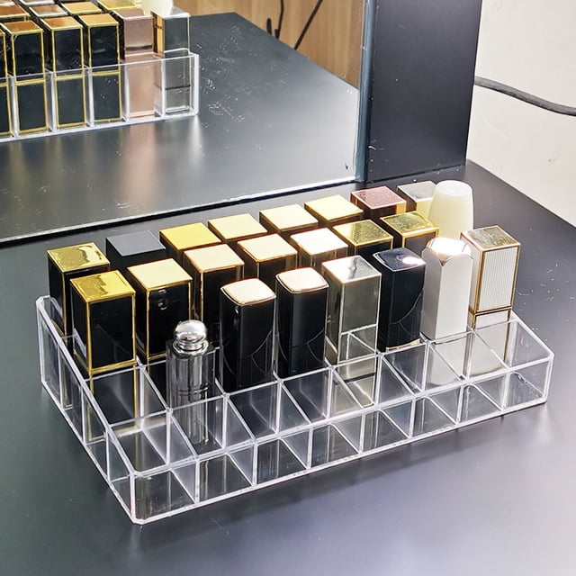 Paquete de 2 soportes para pintalabios, organizador de maquillaje y lápiz labial acrílico, vitrina de cosméticos transparente para pintalabios, brochas y botellas