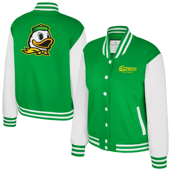Women's Colosseum Green Oregon Ducks French Baguette Full Snap Fleece Jacket