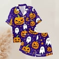 thumbnail image 5 of Ulitacool Womens Pajamas Halloween Short Sleeve Pumpkin Prints Sleepwear 2Pieces Pjs Set Bow Prints Butto Down Tops Shortss Notch Collar Shirt Shorts Nightwear Trend Outfits Yellow Xxl, 5 of 6