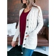 thumbnail image 6 of Women's Long Sleeve Twist Cable Knit Sweater ALS Supplies Open Front Cardigan Coat Button Loose Outerwear with Pockets, 6 of 7