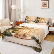 jejeloiu Christmas Candle Lanterns Bed Sheets,Merry Xmas King Sheets,Romantic Led Lantern Sheet Set For Men Women,Ultra Soft Home Decor,4pcs