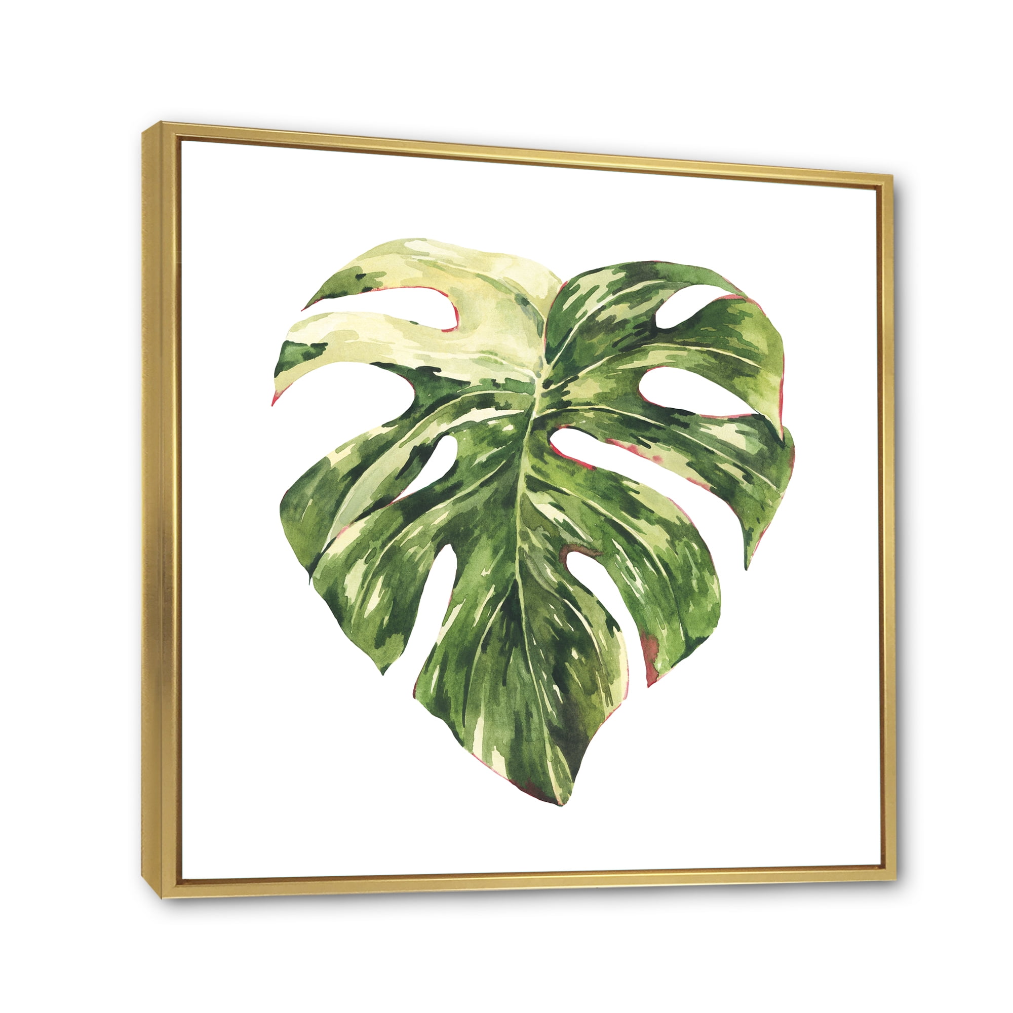 Designart 'Tropical Green Leaves On White In Summer Times III' Tropical Framed Canvas Wall Art Print