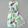 thumbnail image 5 of UTSJKR Womens Plus Size Maxi Dress Tie Waist Pleated Loose Fit Flowy Casual Dress 3/4 Sleeve Sundress 2024 Fashion Floral Print Button Up Lapel Neck Dress Green XXXL, 5 of 5